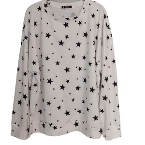 Womens 2X Long sleeve Soft Pullover White w Blue Stars